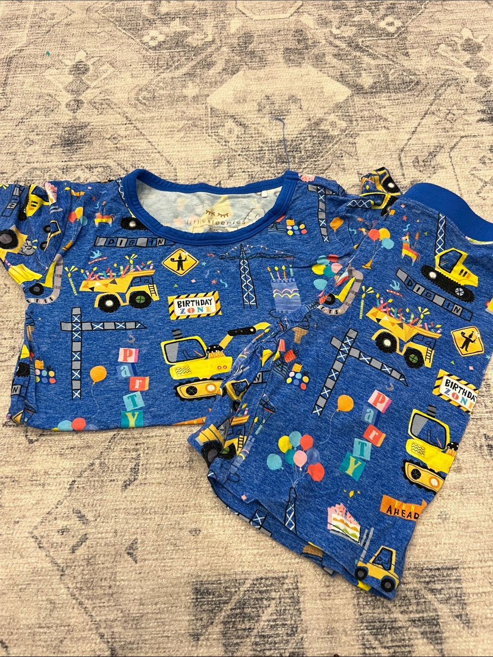 Little Sleepies Blue Construction Birthday Pajama Top